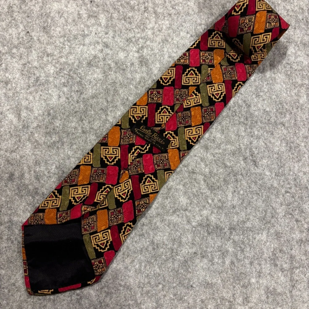 Carlo Ricci Vintage Men's Necktie Colorful Tribal Motifs 100% Silk W4